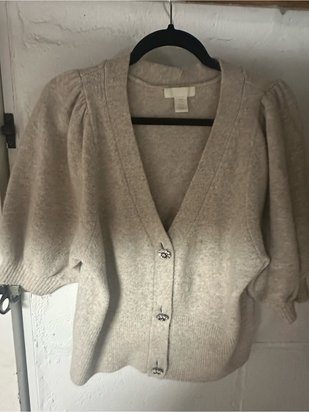 H&M Cream Puff-Sleeve Button-Up Cardigan